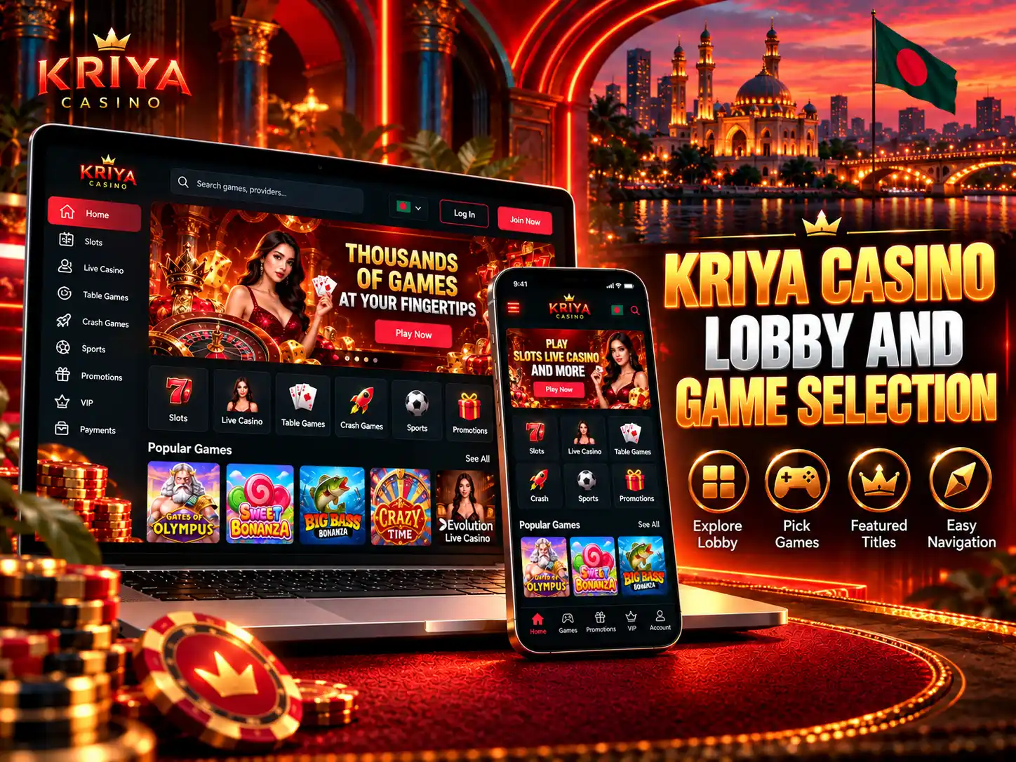 Kriya Casino Lobby And Game Selection